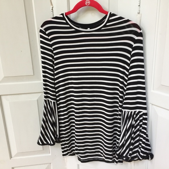 Maette Black & White Striped Bell Sleeve Top - Picture 9 of 15